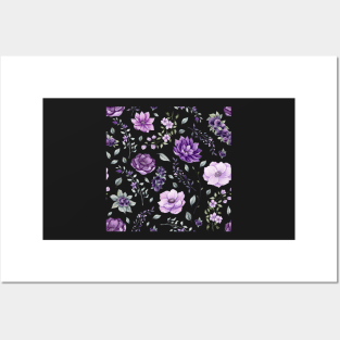 Seamless Pattern of Watercolor Flowers and Berries Posters and Art